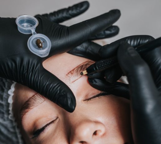 Eyebrows,Microblading,Concept.,Cosmetologist,Preparing,Young,Woman,For,Eyebrow,Permanent